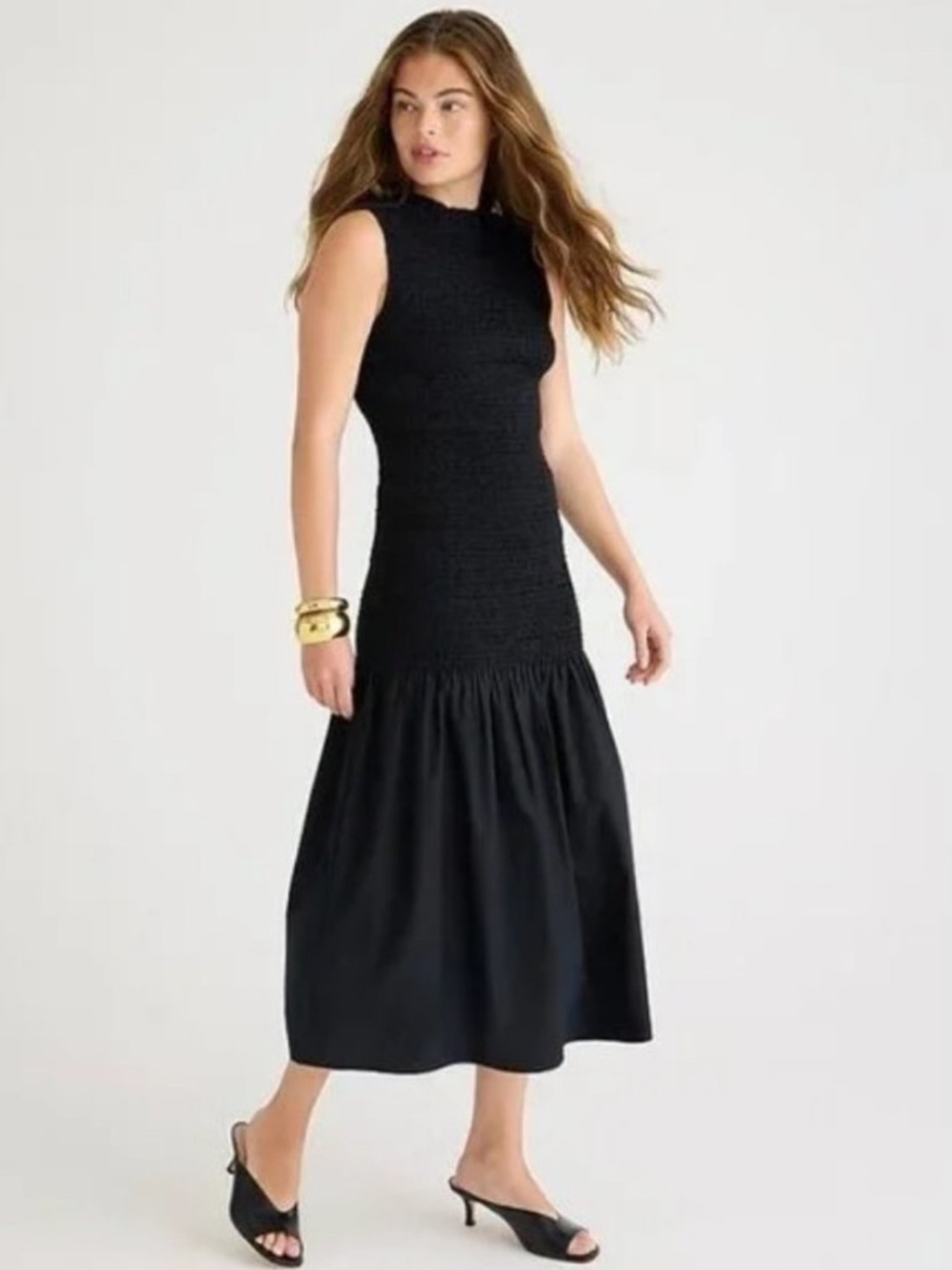J. Crew Black Sleeveless Knit-Bodice Midi Maxi Dress in Black